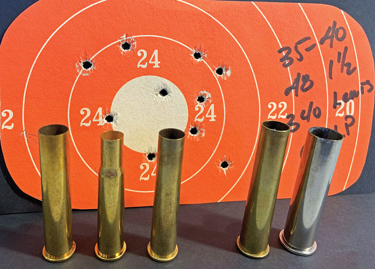 From left to right: .38-55 WCF, .30-30 brass, formed .35-40 Maynard brass, .38-50 Remington Hepburn and .45-70 Govt.